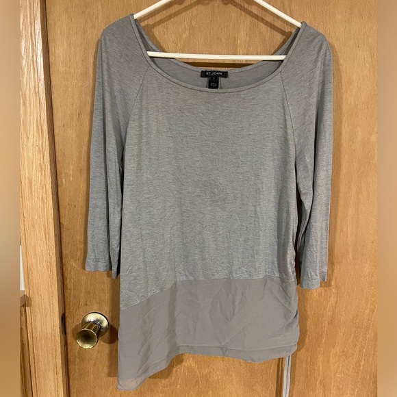 #34-ST. JOHN -Georgette Jersey Assymetrical Blouse Gray Size Large Silk/Viscose - Picture 2 of 5